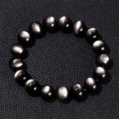 8A Natural Eyes Silver Obsidian Bracelet