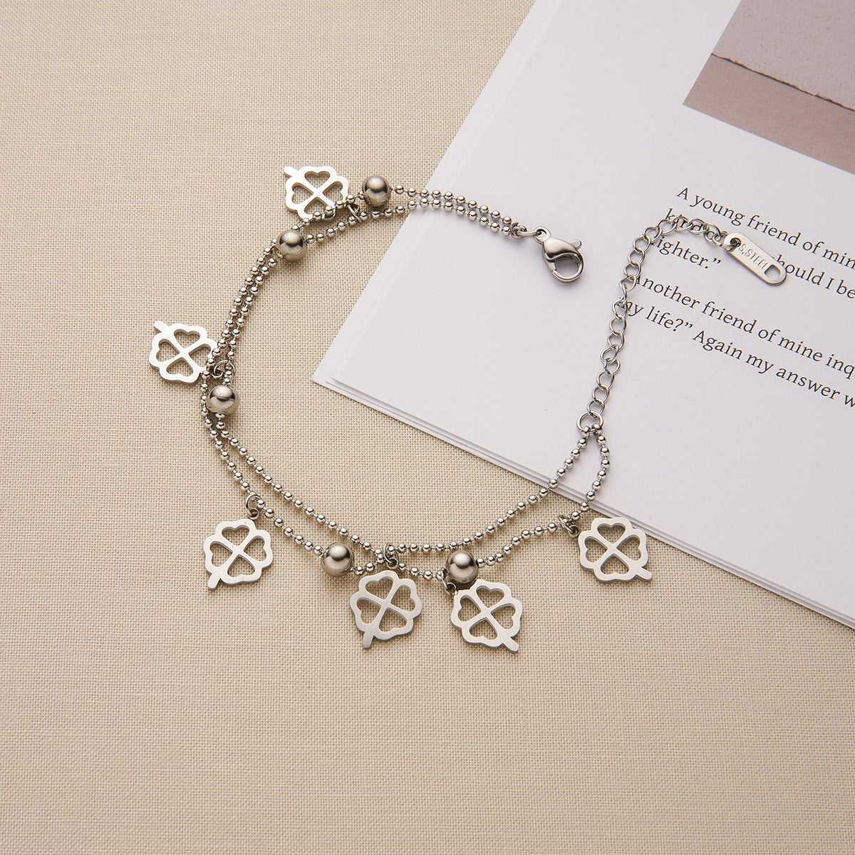 Korean Titanium Steel Double-Layer Hollow "Lucky Grass" Rice-Bead Bracelet — Waterproof