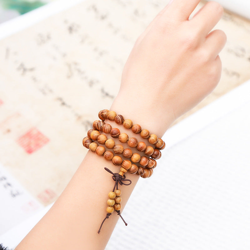 Gold Sandalwood Buddha Bead Bracelet 108 Golden Silk Wood