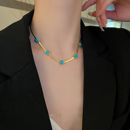 18K Gold Stainless Steel Peacock Blue Necklace – Unique Design