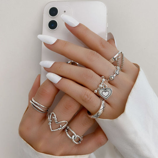 Geometric Chain Love Ring Set