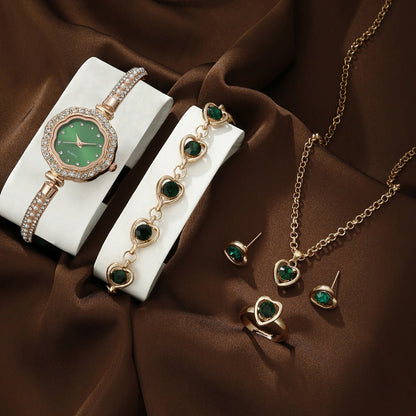 Diamond Women's Quartz Watch Jewelry Set