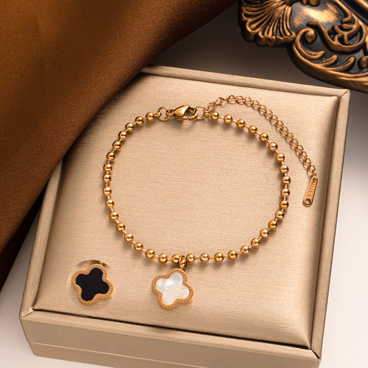 Pulsera de trébol de acero titanio para mujer, simple y elegante, al por mayor 