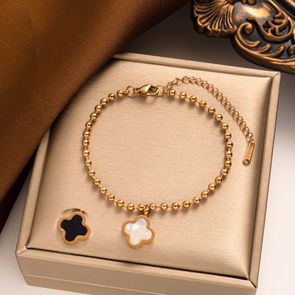 Pulseira feminina simples e chique de trevo de aço titânio - atacado 