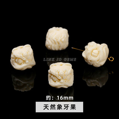 Cuentas sueltas con grabado de cabeza de león de obsidiana plateada y cristal 