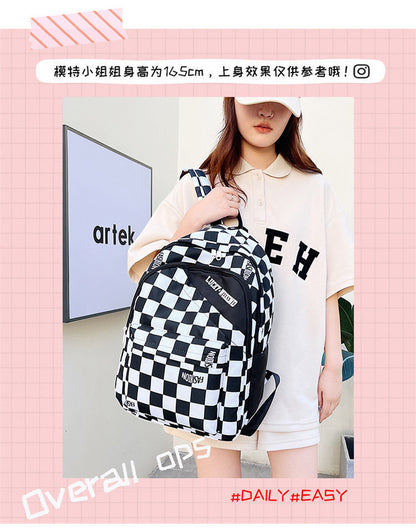 checkerboard backpack schoolbag letter fashion