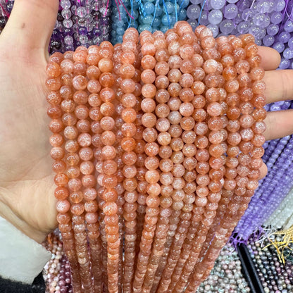 4-10mm natural stone sun gold dot strawberry crystal loose beads
