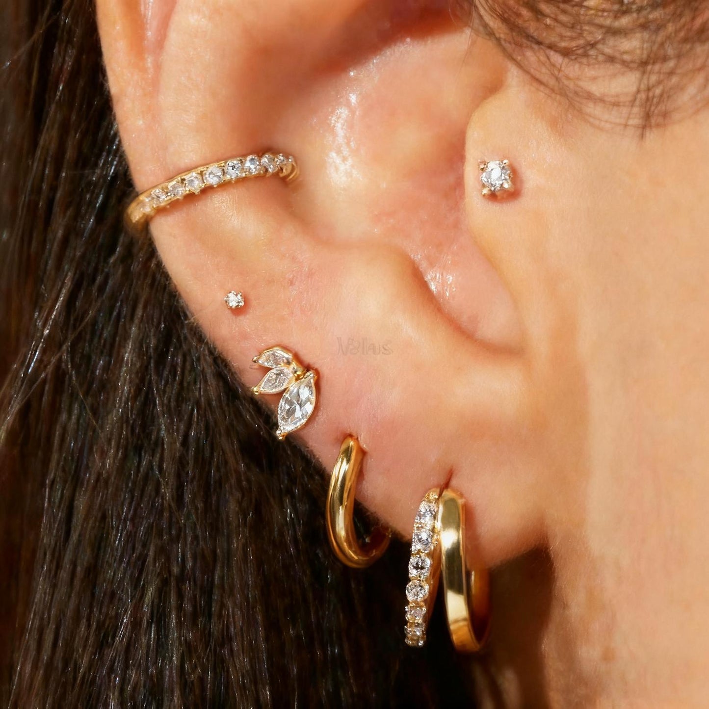 Irregular Leaf Zircon Earring Set (5-Piece)