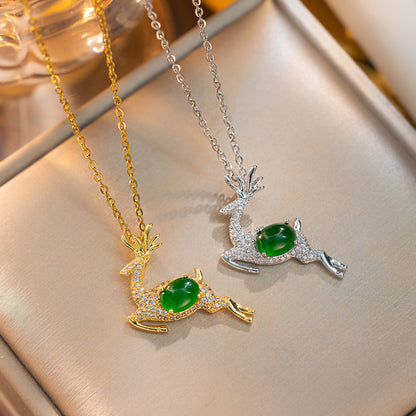 Deer Design Christmas Style Green Deer Pendant Necklace