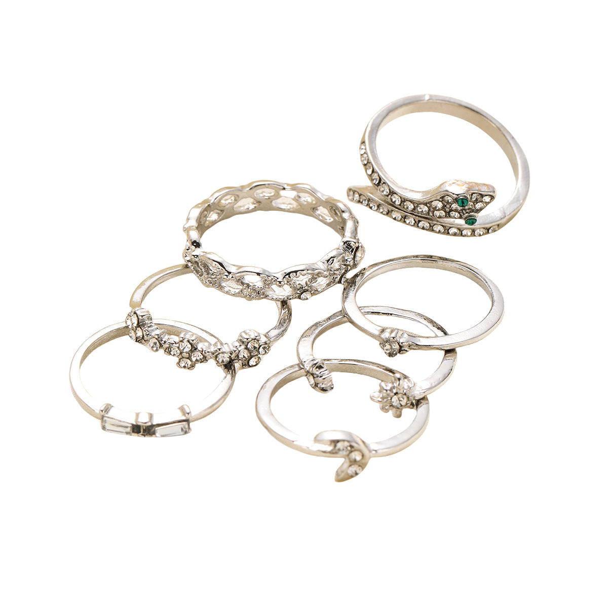 7-Piece Vintage Star Moon Snake Ring Set
