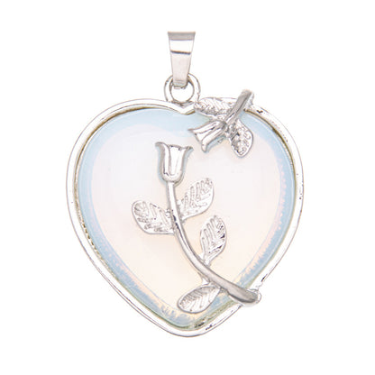 Colar de cristal ametista com pingente de rosa em formato de coração 