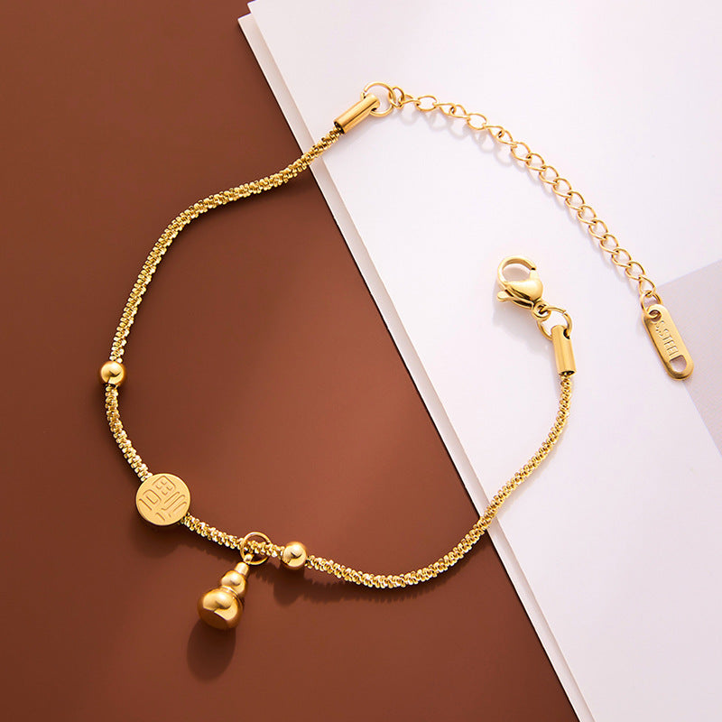 Titanium Steel "Fu" Gourd Lucky Bracelet — Women's Chinese Style