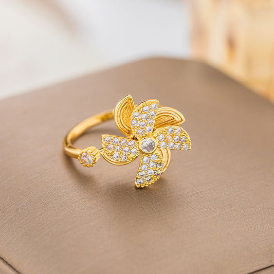Adjustable Rotating Micro-Inlaid Windmill Ring — Cute Lucky Gift