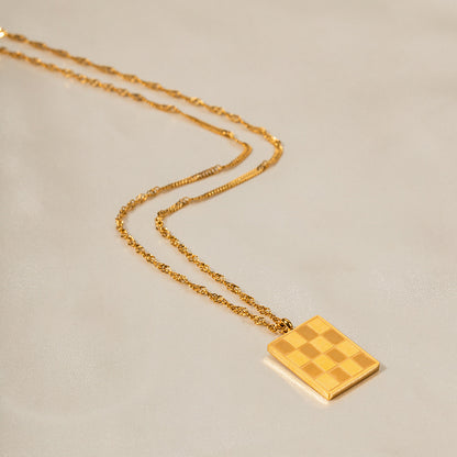 Collar vintage de tablero de ajedrez cuadrado 