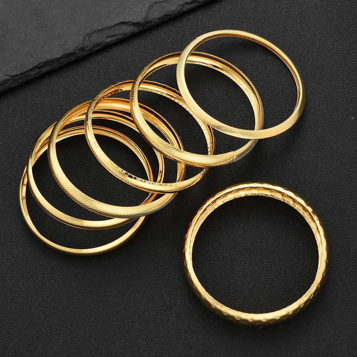Hammered Smooth Bangle Set