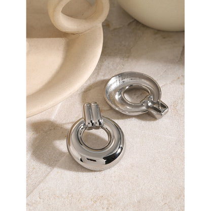 Simple silver titanium steel earrings