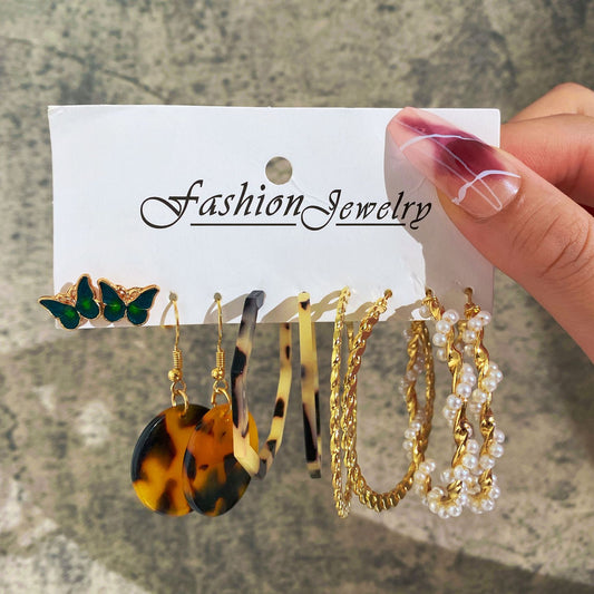 Green Oil Drop Butterfly Acrylic Pearl Earrings