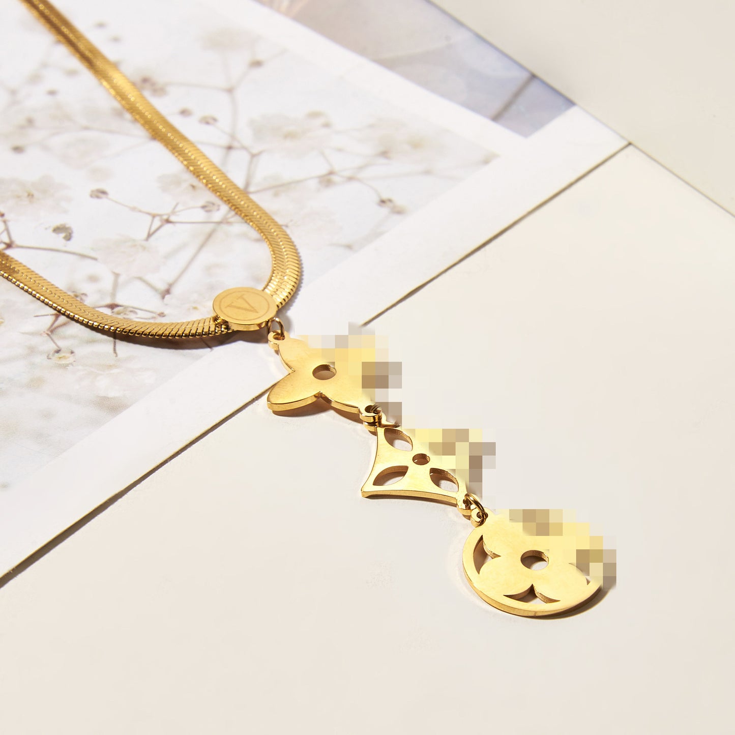 Titanium Steel Lucky Clover Tassel Necklace — Women's Snake Chain