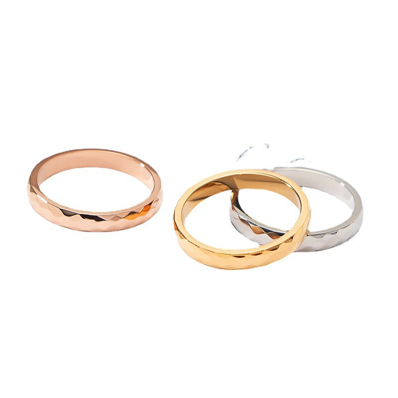3mm Faceted Polygon Titanium Steel Ring — Women's Light Luxury