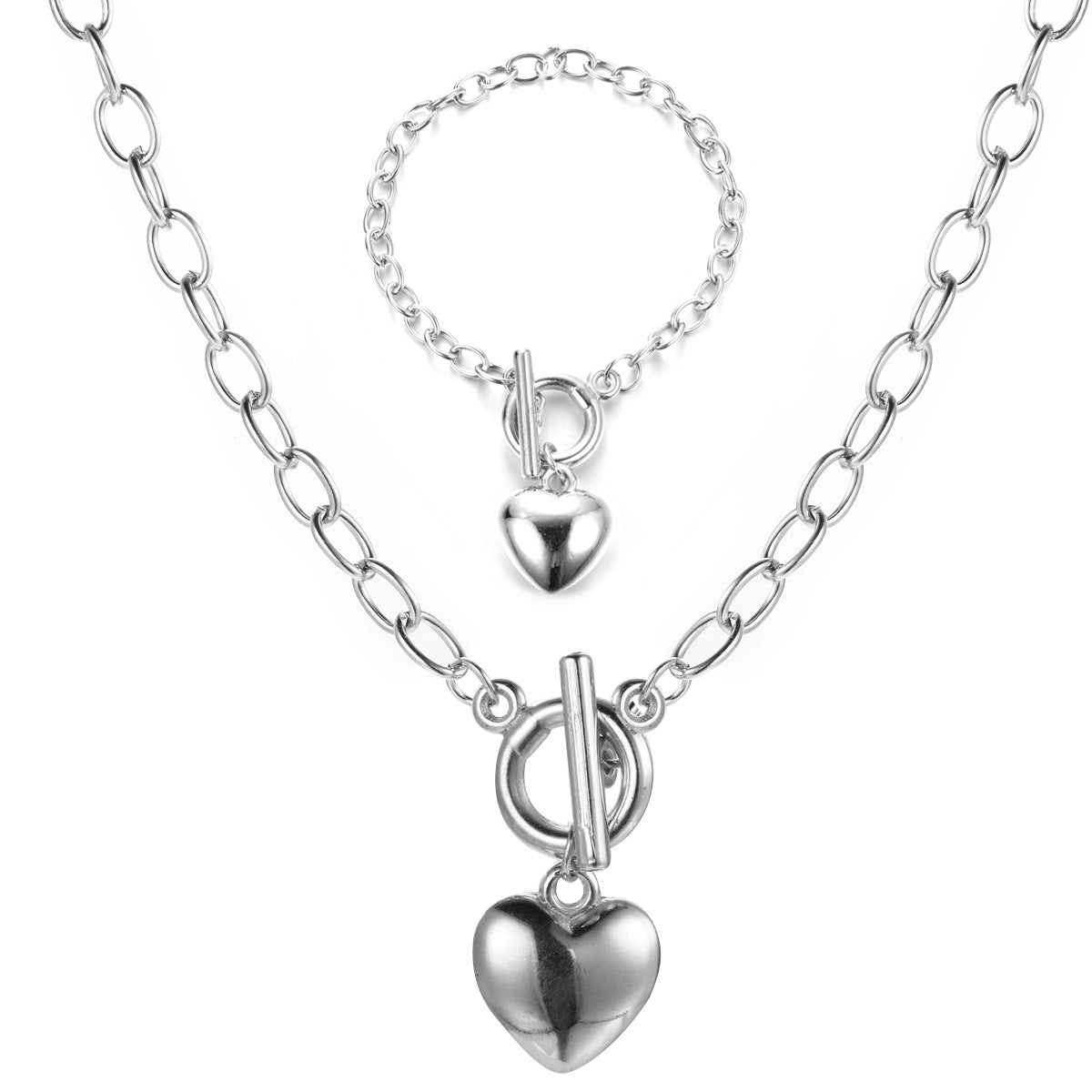 Heart OT buckle personality hip-hop bracelet necklace