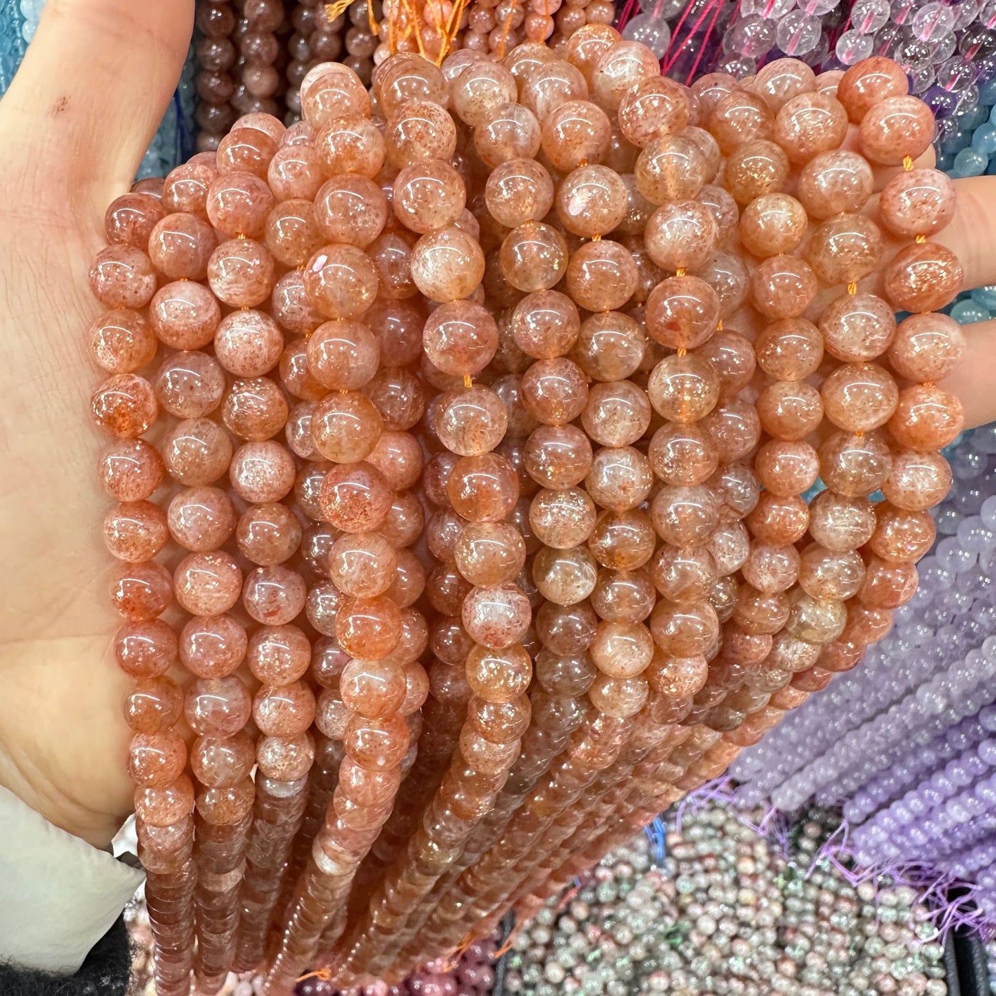 4-10mm natural stone sun gold dot strawberry crystal loose beads