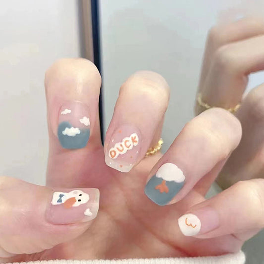 Pegatinas para uñas cortas y divertidas con diseño de pato, 24 unidades 