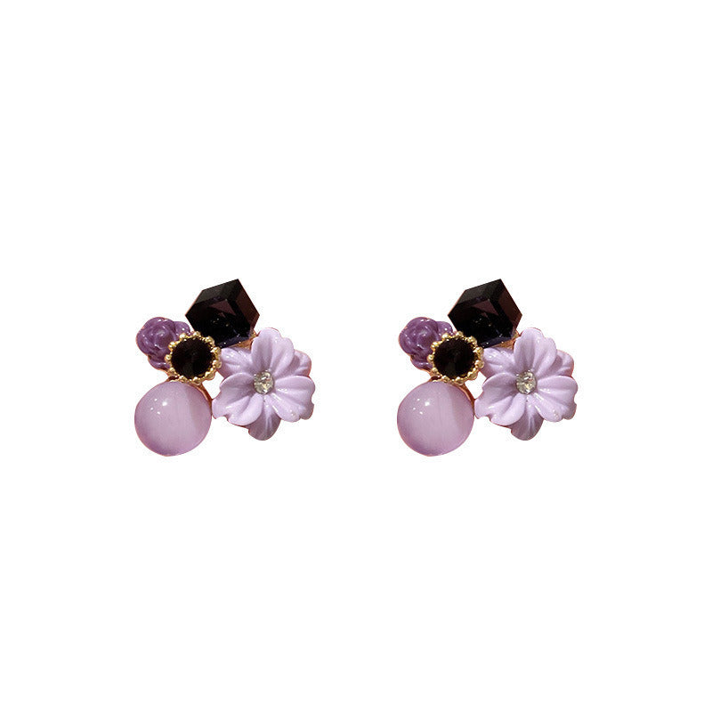Pendientes de flores de cristal morado 