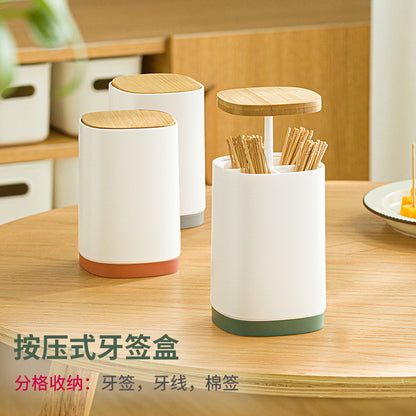 Automatic Toothpick Holder, Divided Cotton Swab Case