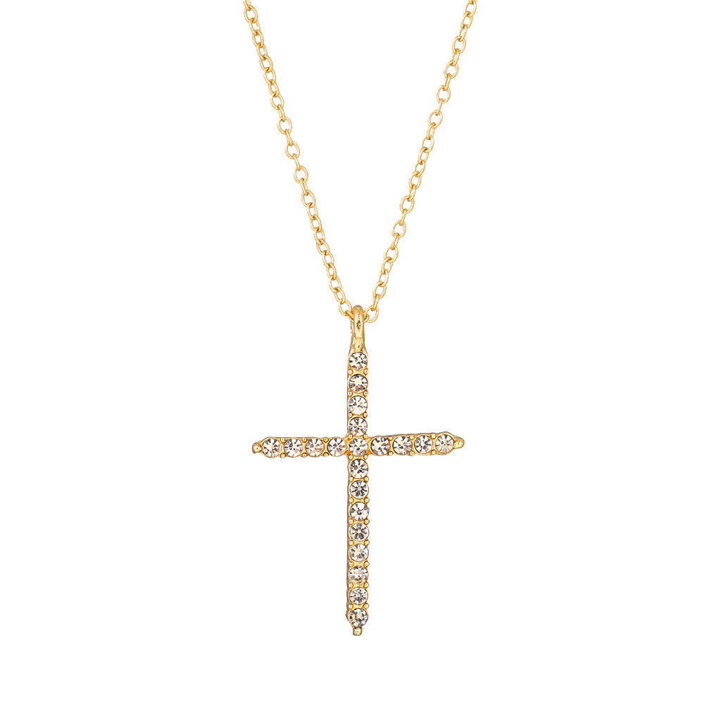 Vintage Rhinestone Cross Pendant Necklace