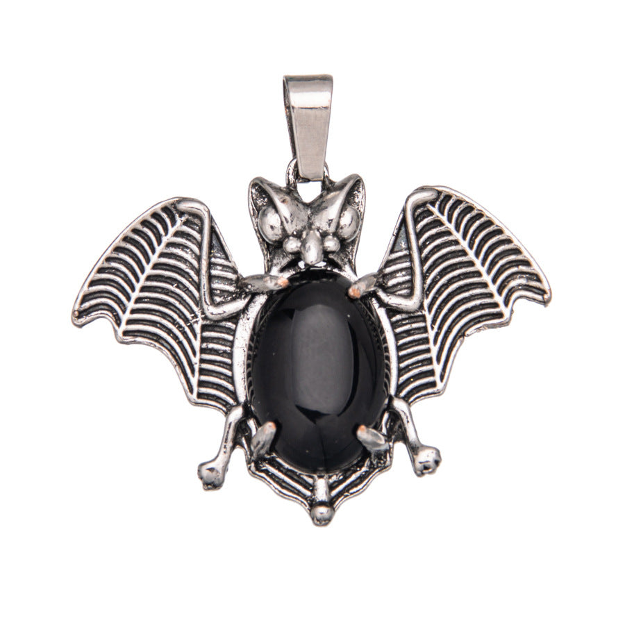 Agate gem alloy bat inlaid oval crystal pendant