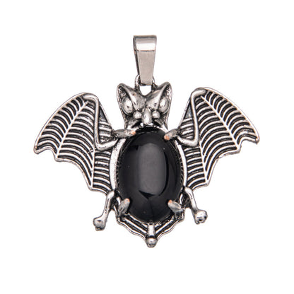 Agate gem alloy bat inlaid oval crystal pendant