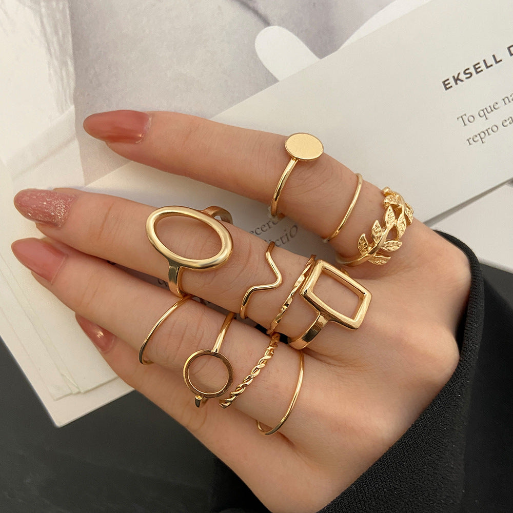 11-Piece Geometric Leaf Ring Set