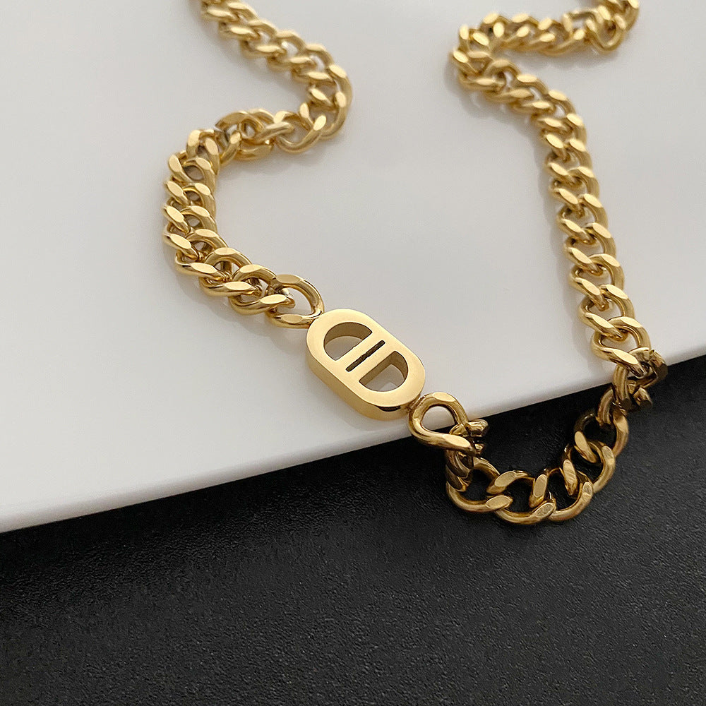 Hip-hop Double D Letter Necklace, Trendy Design
