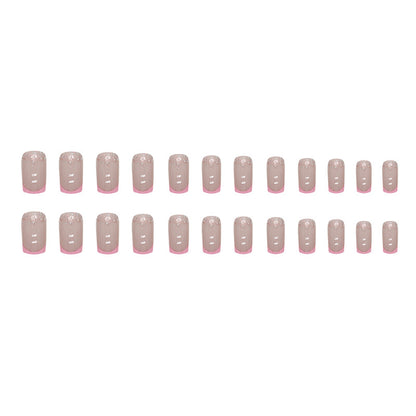Uñas postizas francesas de longitud media cuadradas en color rosa melocotón 