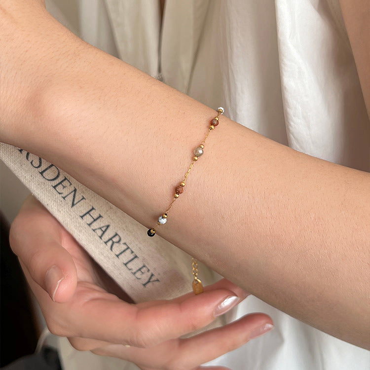 Multicolor Natural Stone Beaded Titanium Steel Necklace