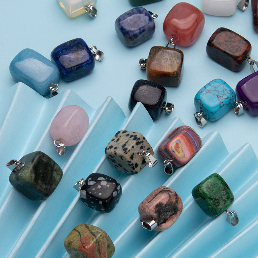 Crystal amorphous semi-precious stone cube pendant
