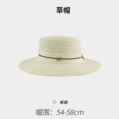 Flat-Top Straw Hat French-Style Summer Wide-Brim Sun Hat