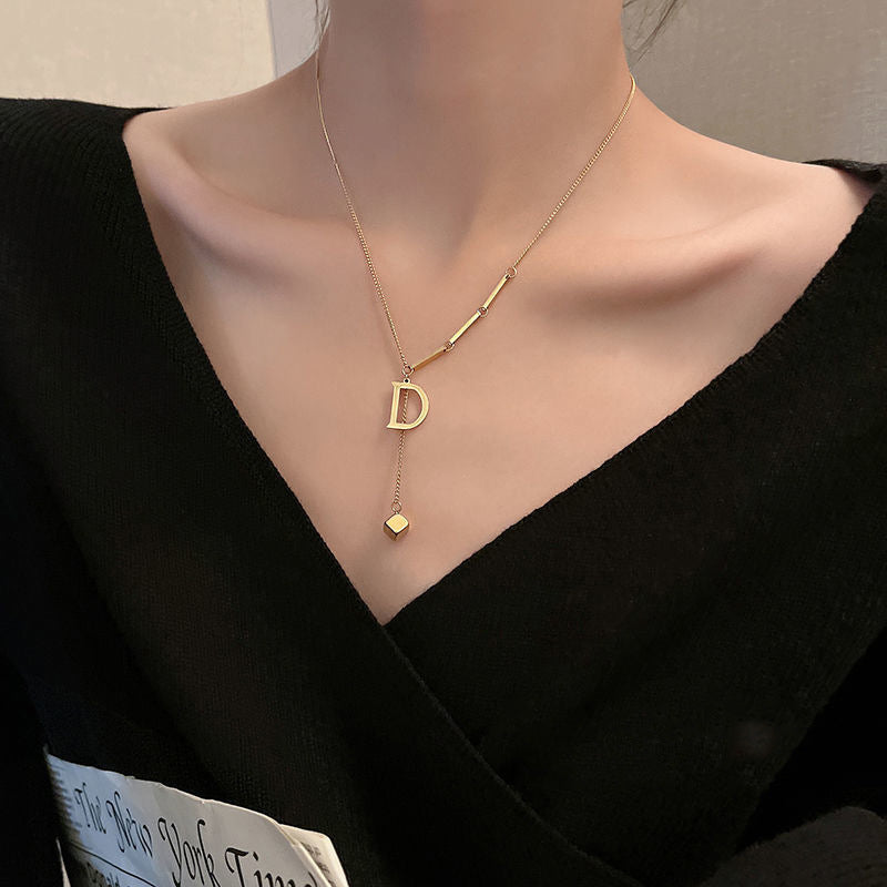 Titanium Steel D-Pendant Sweater Chain Necklace — Light Luxury Collarbone Necklace