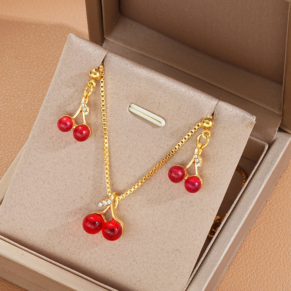 Cherry Earrings & Necklace Set