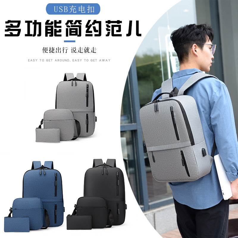 Three-piece USB casual backpack computer bag