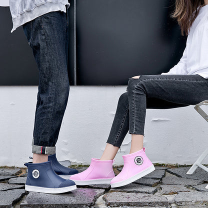 Fleece rain shoes short tube to keep warm
