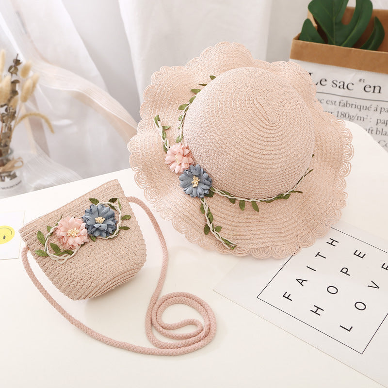 Conjunto de sombrero para el sol para niñas, nuevo bolso de paja de verano, princesa UV para bebés 