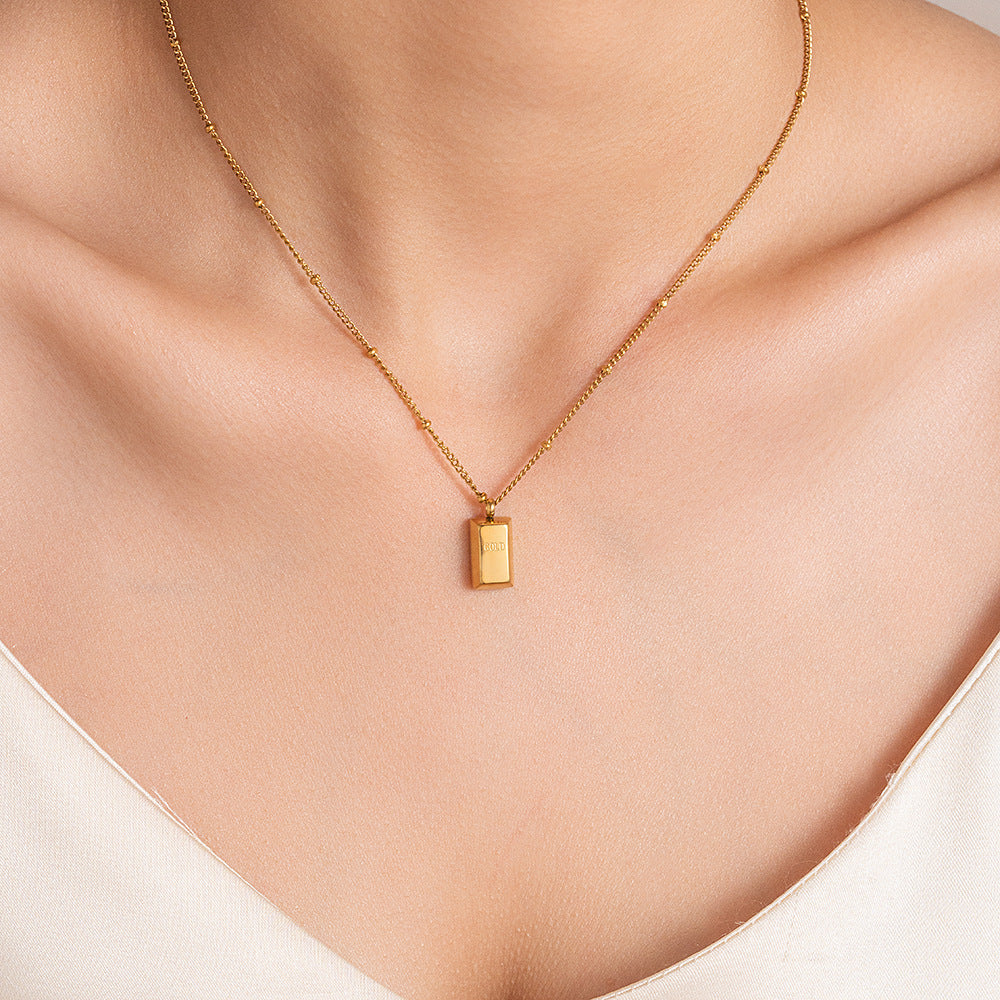 Small gold brick necklace woman