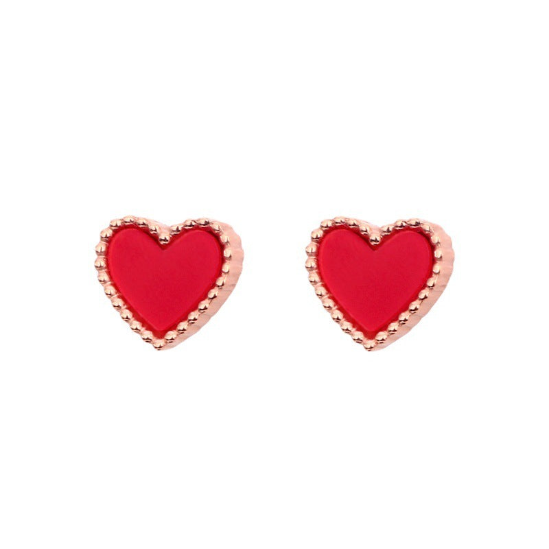 Korean Peach-Heart Red Titanium Steel Stud Earrings
