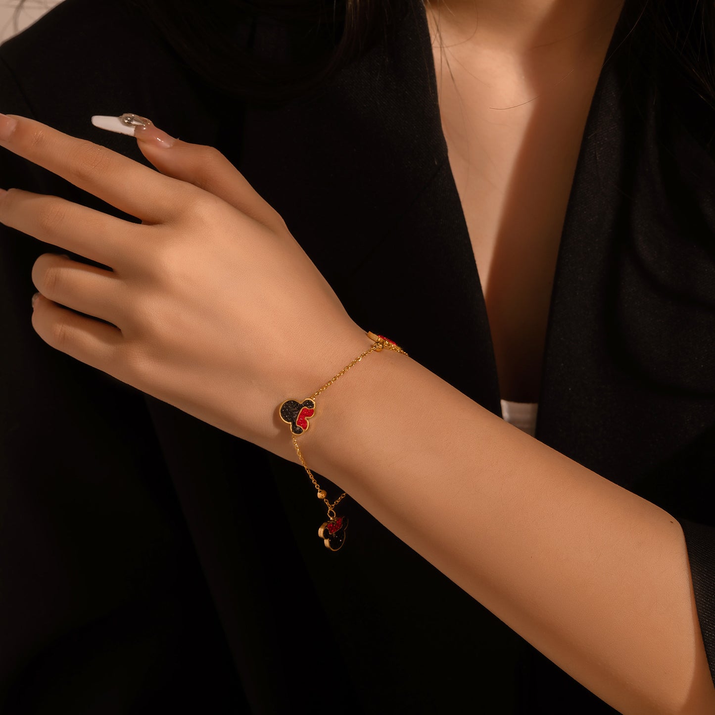 Rose Gold Titanium Steel Princess Bracelet with Mouse Charm