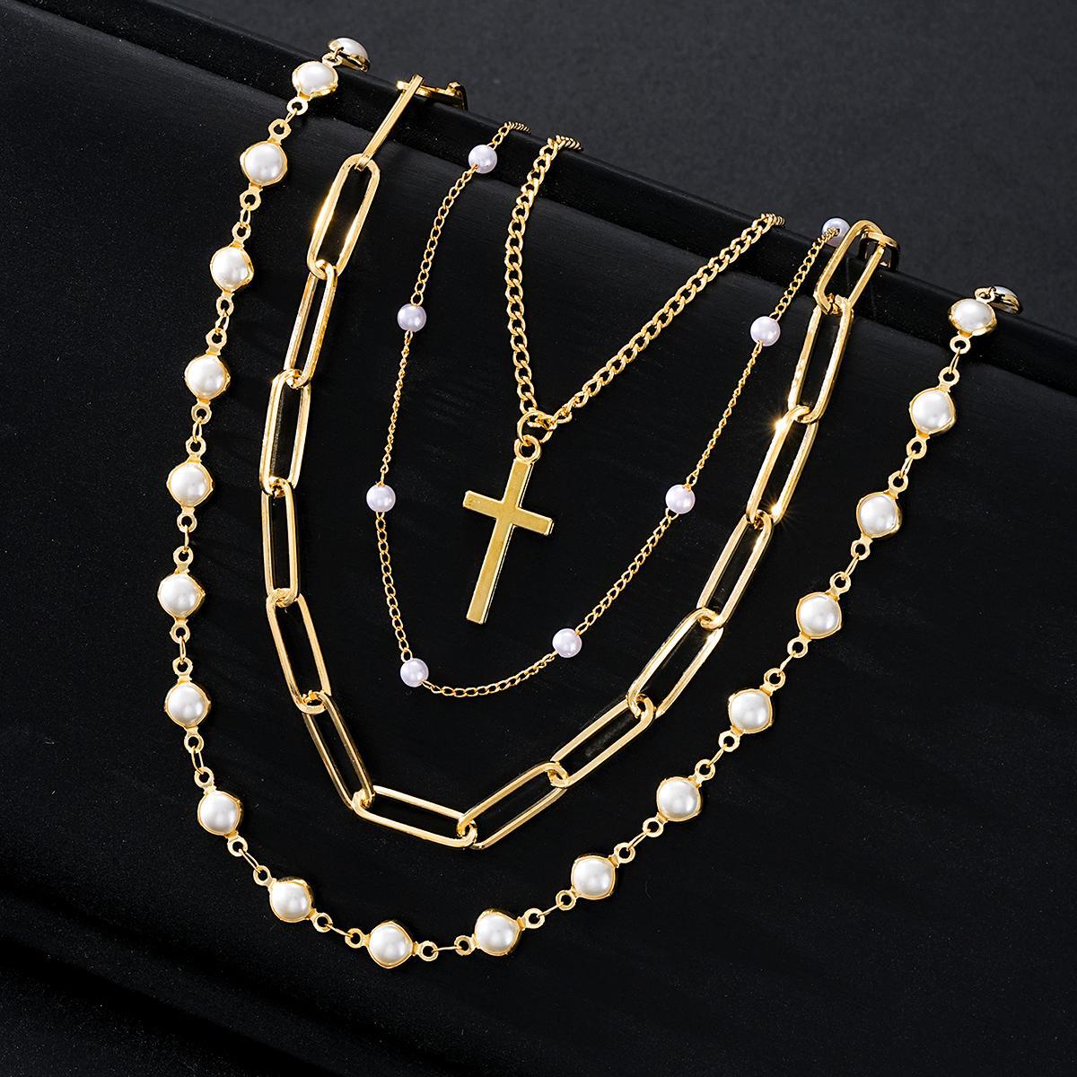 Cross Pendant Pearl Chain Necklace