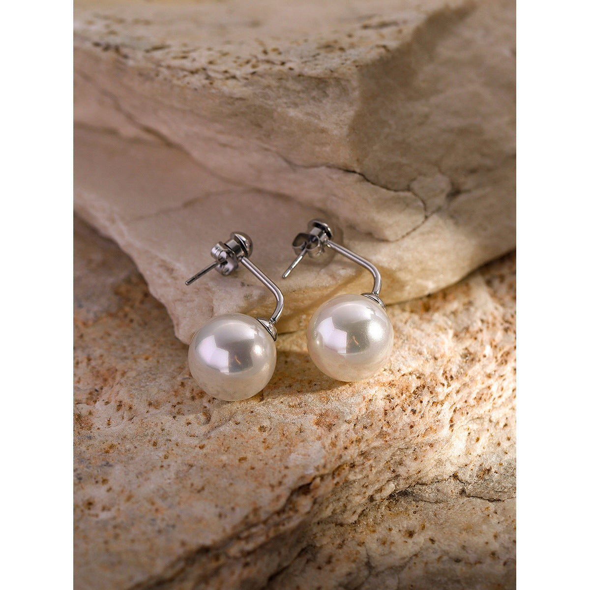 16k gold stainless steel pearl earrings