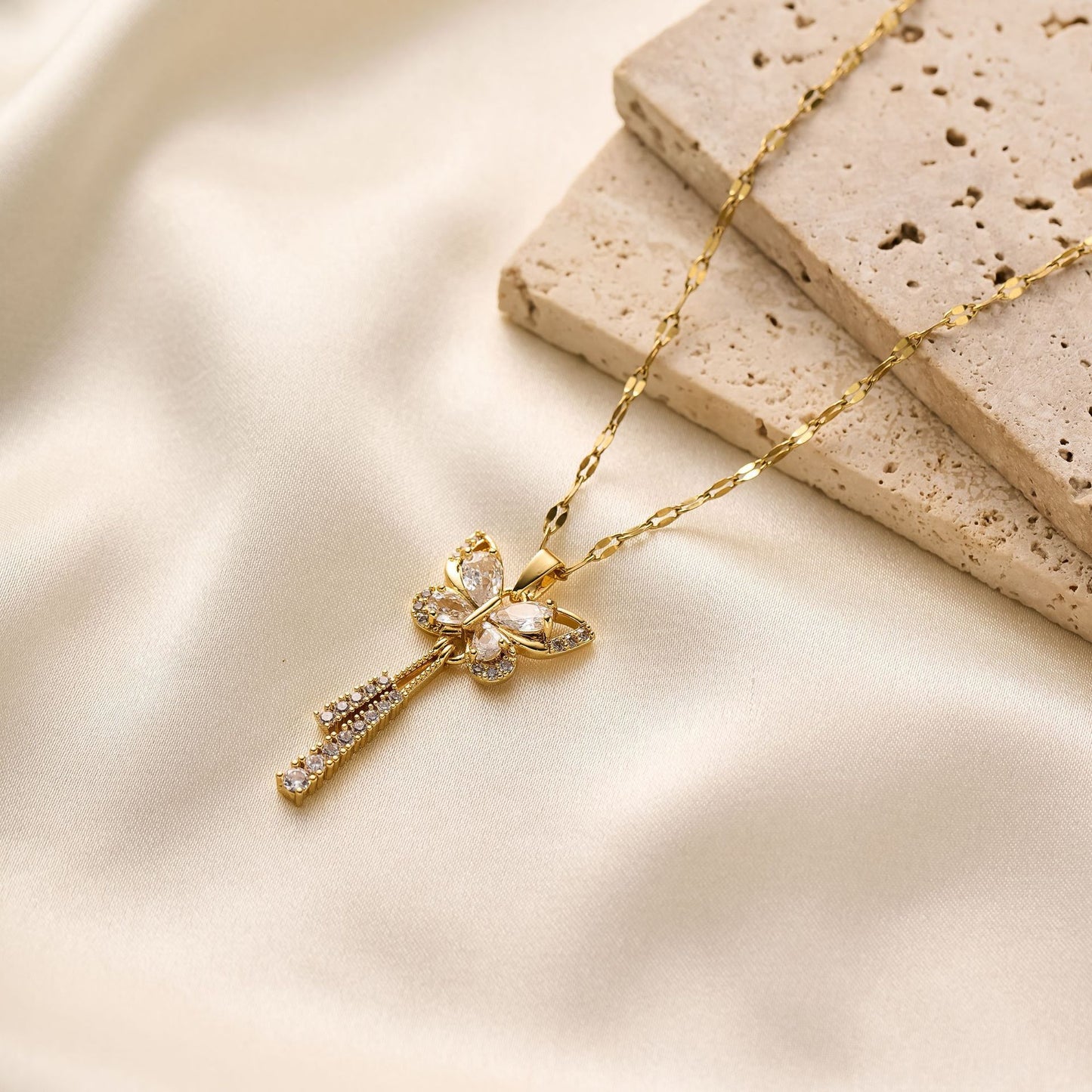 Diamond Butterfly Tassel Necklace