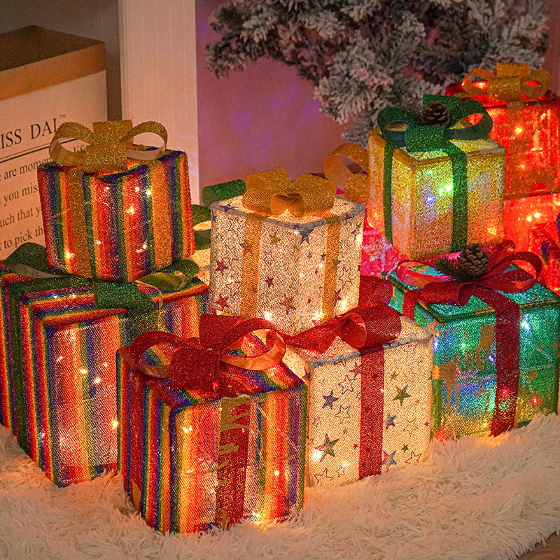 Christmas gift box three-piece set luminous light props ornaments