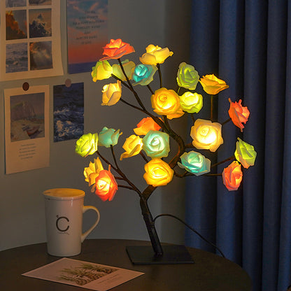 Luz nocturna de decoración de lámpara de árbol de rosas de simulación LED con interruptor USB 